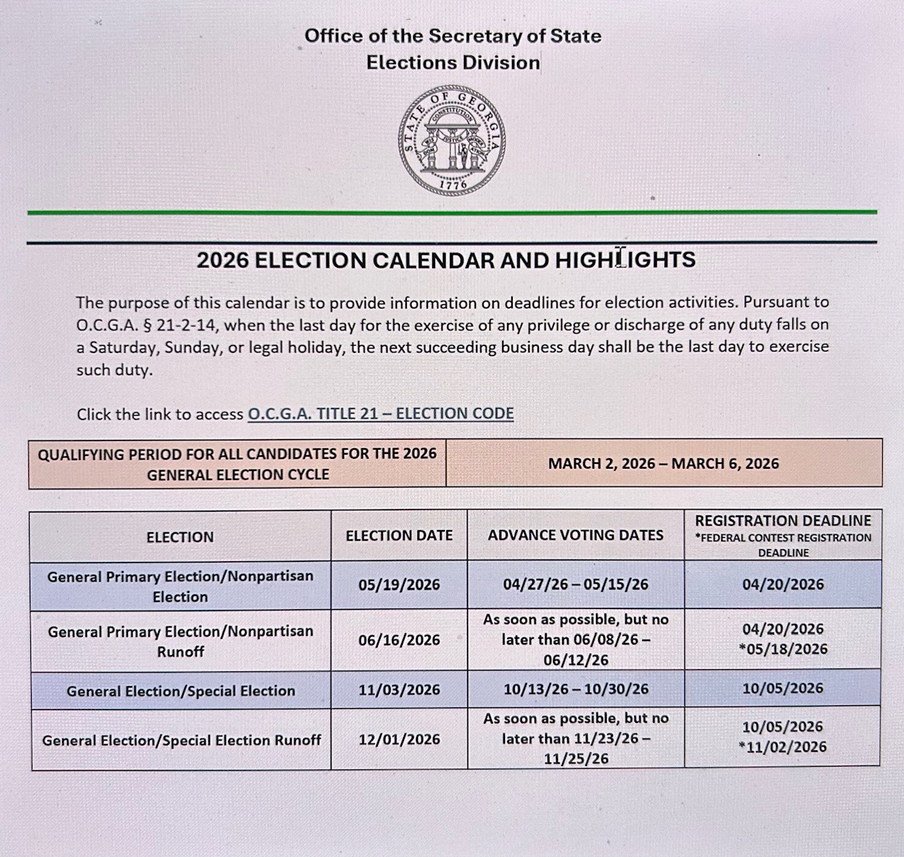 election dates